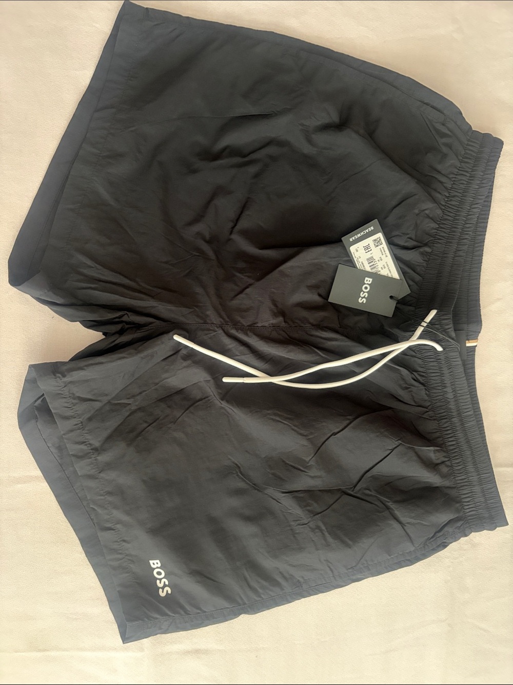 Boss Black Swim Shorts with White Drawstring